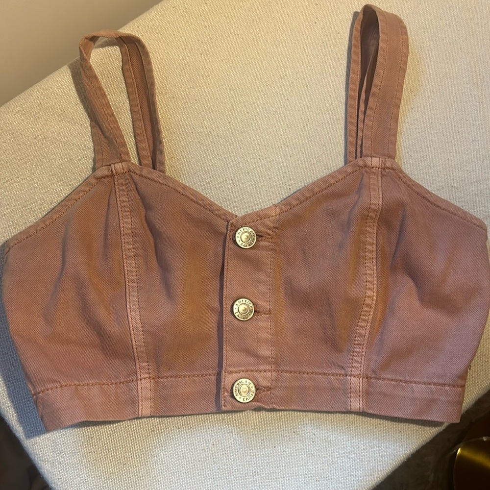American Eagle denim button up crop top